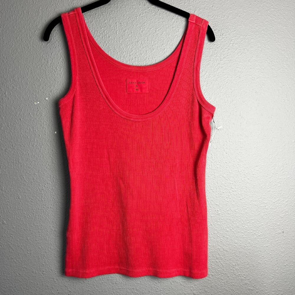 Dear John Ribbed Paula Tank Top Sleeveless Casual Everyday Solid Red Size S